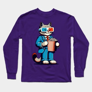 Cool cat eating popcorn Long Sleeve T-Shirt